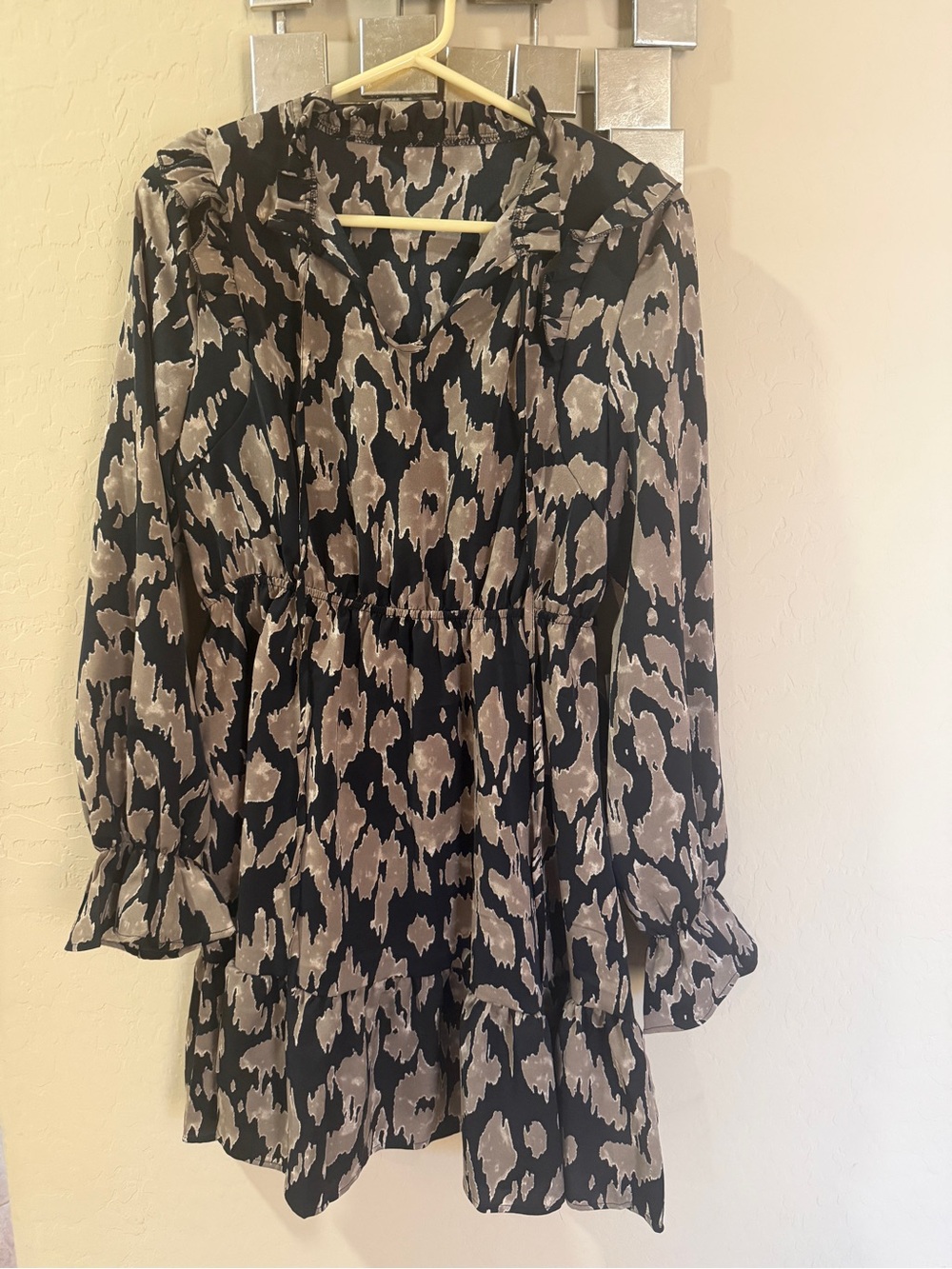 SHEIN Black and Taupe Leopard Print Midi Dress